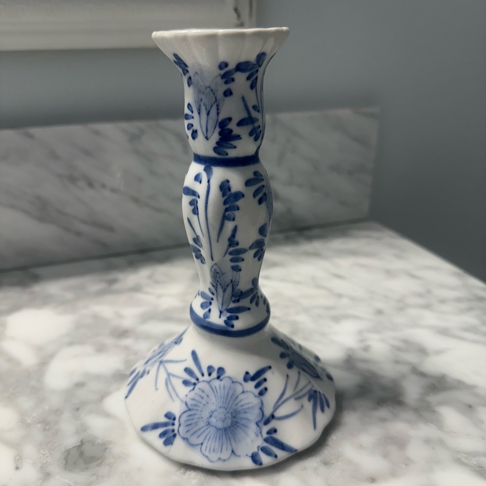 Blue and White Floral Chinoiserie Candle Holder